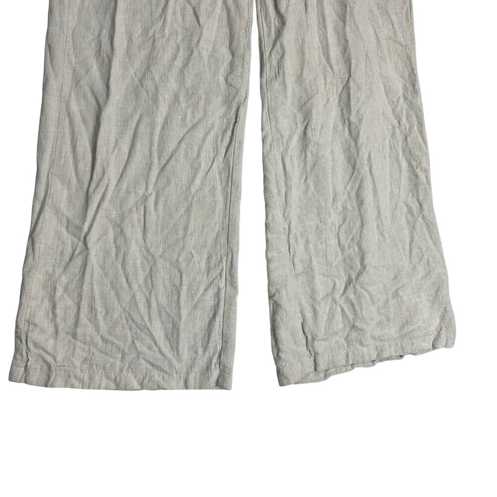 Sienna Sky Women’s L Pants Wide Leg Linen Blend Cream Oatmeal Elastic Waist - Picture 3 of 13